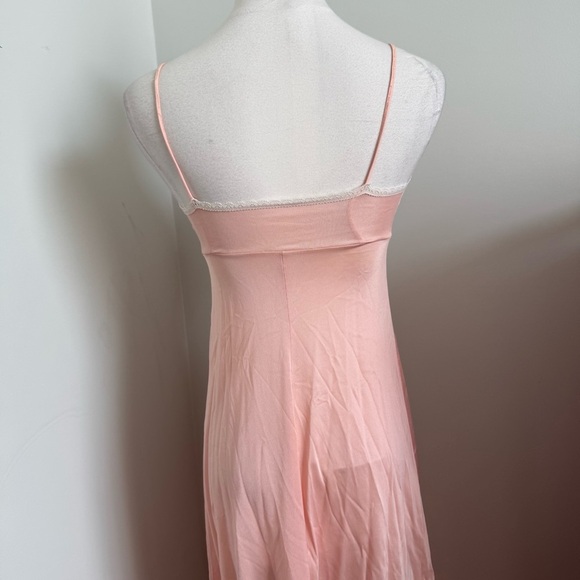Vintage 80s Pink Satin Slip Dress – Lace Trim Lingerie Nightgown Fairycore S - Picture 5 of 8